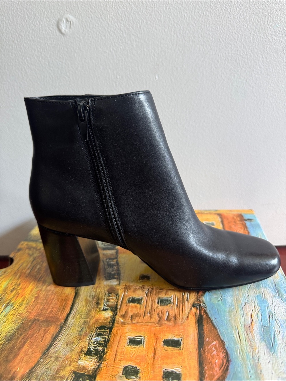 Bella Vita Black Leather Ankle Booties with Block Heel